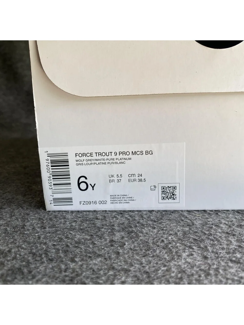 Nike Force Trout 9 Pro MCS BG Shoes Youth 6Y Grey Baseball Cleats FZ0916-002
